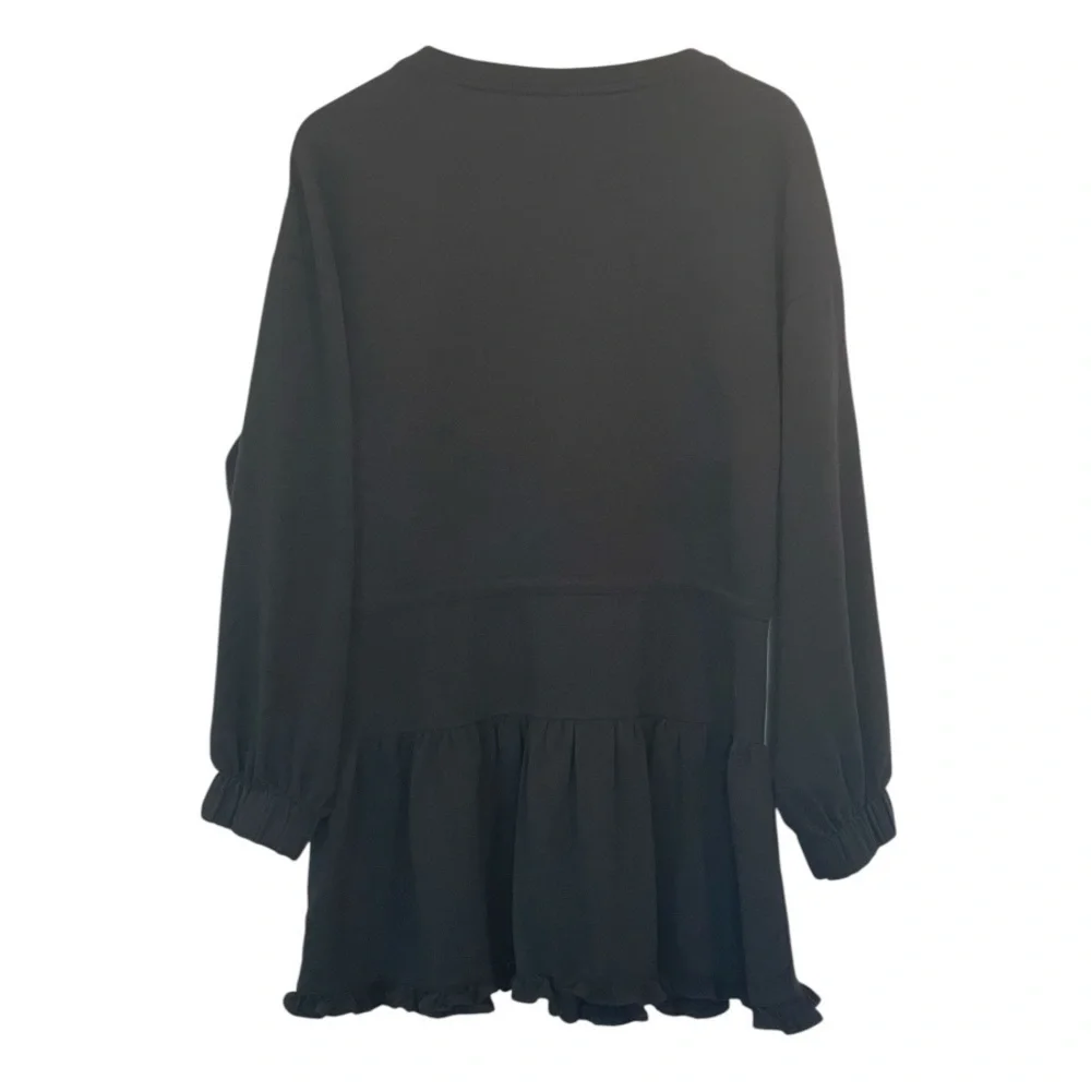 NWT Sundays Gemma Black Ruffle Mini Dress with Pearl Accents, Elastic Waist, XL - Picture 4 of 16